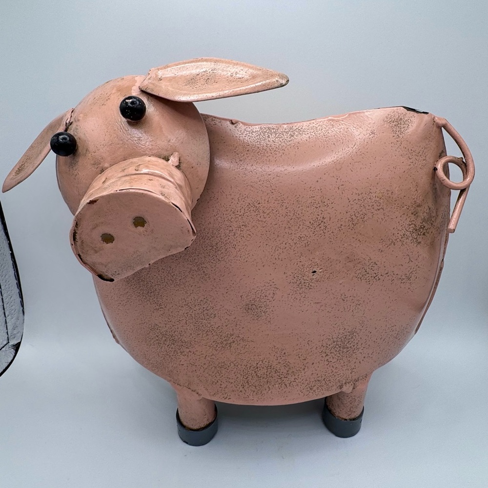 Vtg Handmade Rustic PIG w Springing Head Metal Art  Sculpture Home Garden Decor